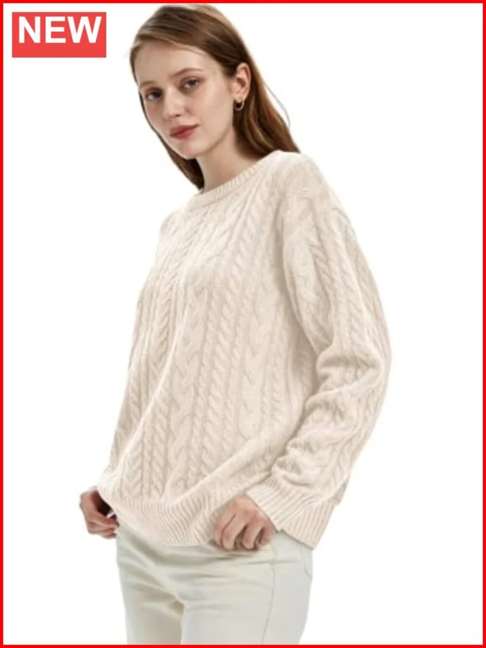 Cable Knit Long Sleeve Tunic Sweater Crew Neck Pullover Fall Winter